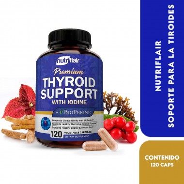 Nutriflair Soporte para la Tiroides - Thyroid Support con Yodo Ashwagandha y Pimienta Negra 120 Cápsulas V3507 Nutriflair