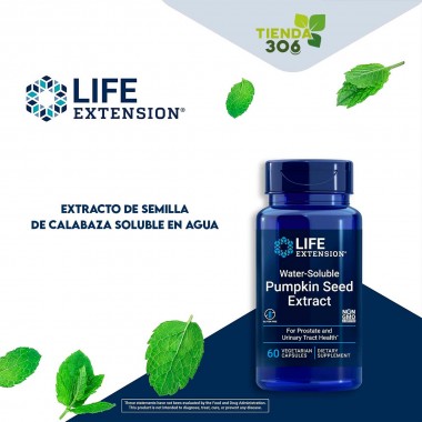 Life Extension Extracto de Semilla de Calabaza - Pumpkin Seed Extract - Soluble en Agua 60 Cápsulas Vegetarianas V3499 Life E...