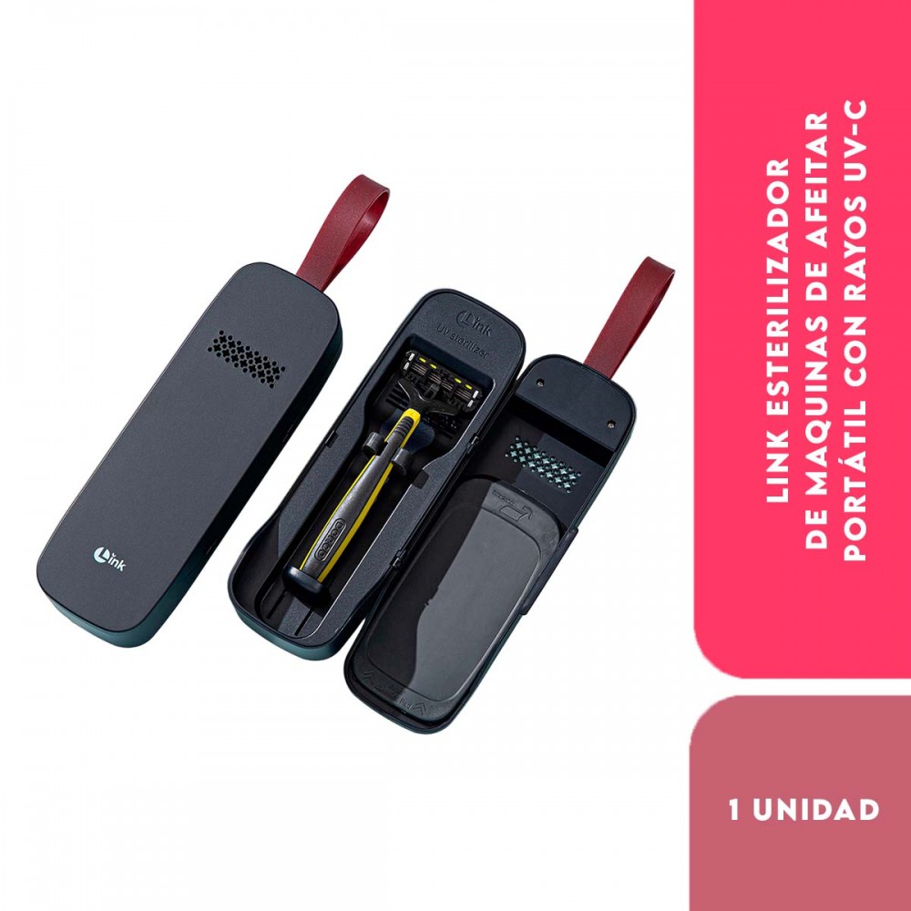 Link Esterilizador de Maquinas de Afeitar Portátil con Rayos UV-C con Limpiador de Cuchillas Carga USB Color Negro H1015 Link