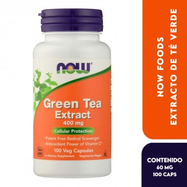 Now Extracto de Té Verde 400 mg + Vitamina C 60 mg (Green Tea Extract 400 mg With Vitamin C) 100 Cápsulas Veganas V3023 Now N...