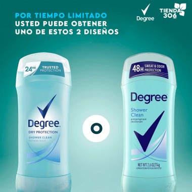 Degree Women Desodorante Antitranspirante Shower Clean Proteccion Sudor y Olor 48H 2.6 oz (74 g) C1316 Degree