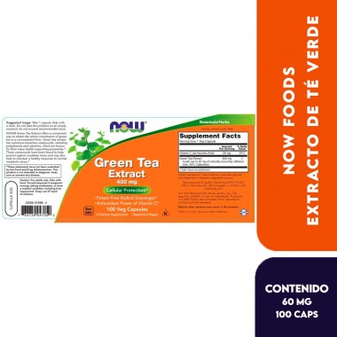 Now Extracto de Té Verde 400 mg + Vitamina C 60 mg (Green Tea Extract 400 mg With Vitamin C) 100 Cápsulas Veganas V3023 Now N...