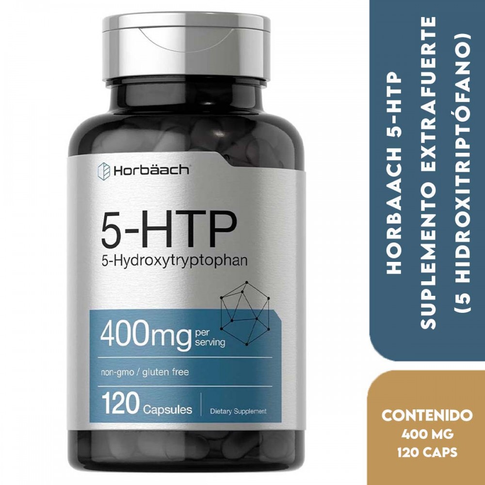 Horbaach 5-HTP Suplemento Extrafuerte (5 Hidroxitriptófano) Sin OGM, Libre de Gluten 400 mg 120 Cápsulas V3237 Horbaach