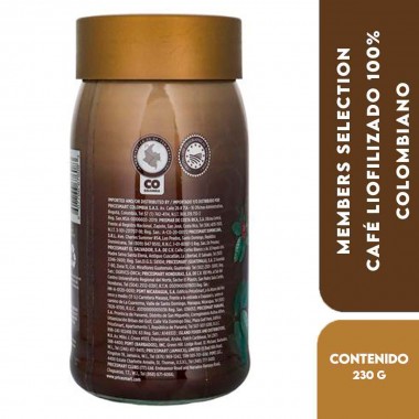 Members Selection Café Liofilizado 100% Colombiano – 100% Colombian Instant Coffee 230 g (0,5 lb) D1242 Members Selection