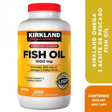 Kirkland Omega 3 Aceite de Pescado Fish Oíl 1000 mg (250 mg de EPA + DHA Omega-3 por porción) 400 Cápsulas Blandas V3020 Kirk...