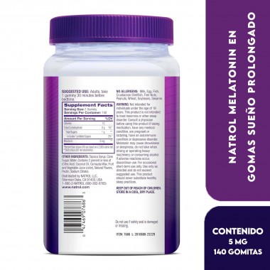 Natrol Melatonin en Gomas Sueño Prolongado Sabor a Fresa 5 mg 140 Gomitas V3296 Natrol