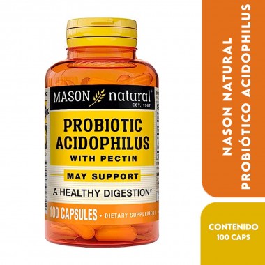 Mason Natural Probiotic Acidophilus con Pectina Apoya una Digestión Saludable 100 Cápsulas V3459 Mason Natural