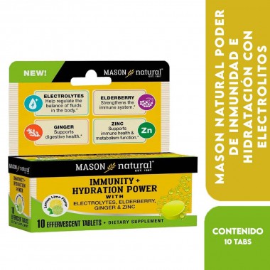 Poder de Inmunidad e Hidratación con Electrolitos, Saúco, Jengibre y Zinc 10 Tabletas Efervescentes V3447 Mason Natural