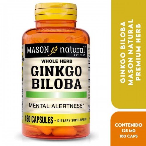 Mason Natural Premium Herb Ginkgo Biloba 125 mg Hierba Adaptógena 180 Cápsulas V3036 Mason Natural