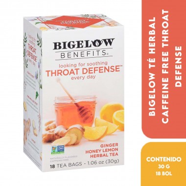 Bigelow Té Herbal Caffeine Free Throat Defense (Ginger Honey Lemon Herbal) – Jengibre, Miel y Limón 18 Bolsitas 1.06 oz (30 g...