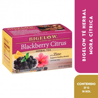Bigelow Té Herbal Mora Cítrica - Blackberry Citrus Plus Zinc Caffeine Free 18 Bolsitas (37 g) T2163 BIGELOW