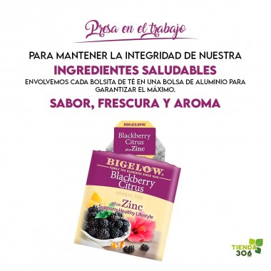 Bigelow Té Herbal Mora Cítrica - Blackberry Citrus Plus Zinc Caffeine Free 18 Bolsitas (37 g) T2163 BIGELOW