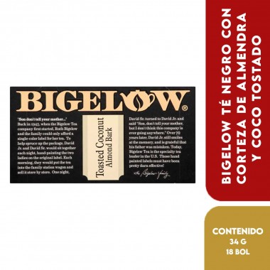 Bigelow Té Negro con Corteza de Almendra y Coco Tostado - Toasted Coconut Almond Bark Black Tea 18 Bolsitas 23 oz (34 g) T216...