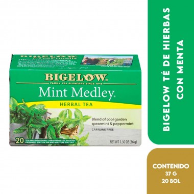 Bigelow Té Herbal Menta Verde y Hierbabuena Libre de Cafeína - Mint Medley Herbal Tea 20 Bolsitas 1,30 oz (36 g) T2119 BIGELOW