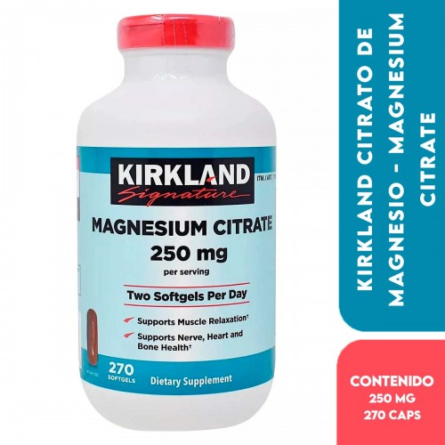 Kirkland Citrato de Magnesio - Magnesium Citrate 250 mg por Servicio 270 Cápsulas Blandas V3524 Kirkland Signature