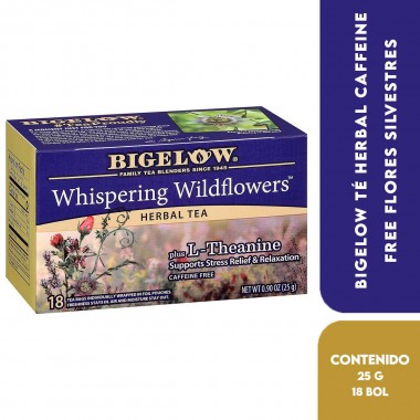 Bigelow Té Herbal Caffeine Free Whispering Wildflowers Plus L-Theanine Apoya la Relajación 18 Bolsitas 0.90 oz (25 g) T2169 B...