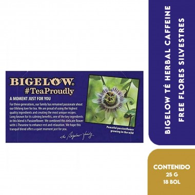 Bigelow Té Herbal Caffeine Free Whispering Wildflowers Plus L-Theanine Apoya la Relajación 18 Bolsitas 0.90 oz (25 g) T2169 B...