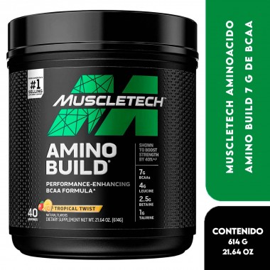 Muscletech Aminoacido Amino Build 7 g de BCAA + Electrolitos  Apoya la Recuperación y Construcción Muscular 614 g (21.64 oz) ...