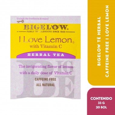 Bigelow Té Herbal Caffeine Free I Love Lemon con Vitamina C Apoya el Sistema Inmunológico Saludable 20 Bolsitas 1.28 oz (36 g...