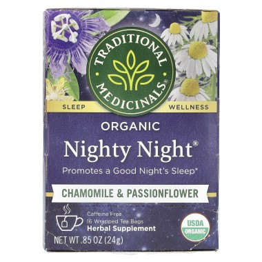 Traditional Medicinals Organic Té Herbal Nighty Night Promueve Buenas Noches de Sueño, Libre de Cafeína 16 Bolsitas 85 oz (24...