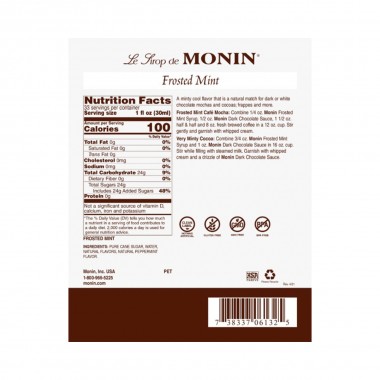 Monin Sirope de Menta Helada - Frosted Mint 750 ml (25.4 fl oz) L1070 Monin