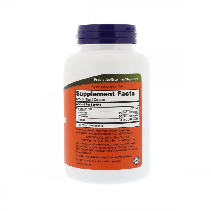 Now Pancreatin 10X 200 mg 250 Cápsulas V3046 Now Nutrition for Optimal Wellness