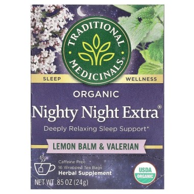 Traditional Medicinals Organic Té Herbal Nighty Night Extra Bálsamo de Limón y Valeriana 16 Bolsitas .85 oz (24 g) T2171 TRAD...