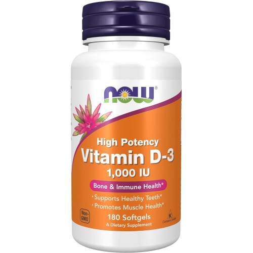 Now Vitamina D-3 1,000 IU Alta Potencia - Soporte Estructural 180 Cápsulas Suaves V3537 Now Nutrition for Optimal Wellness