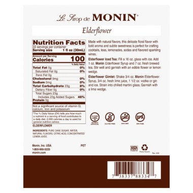 Monin Sirope de Flor de Sauco - Elderflower 750 ml (25.4 fl oz) L1081 Monin