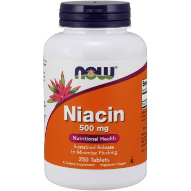 Now Niacin Salud Nutricional de Liberación Prolongada con (vitamina B-3) Vegano / Vegetariano 500 mg - 250 Tabletas V3541 Now...