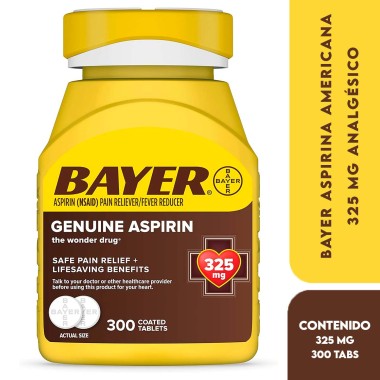 Bayer Aspirina Americana 325 mg Analgésico, Potente Alivio del Dolor de Cabeza, Muscular, Dolor de Artritis 300 Tabletas V352...