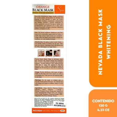 Nevada Black Mask Whitening - Mascarilla Negra de Naranja Aclarador Facial, Exfoliante para Pieles Grasas 120 g (4.23 oz) C12...