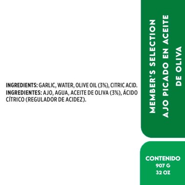 Member's Selection Ajo Picado en Aceite de Oliva - Minced Garlic With Olive Oil 907 g (32 oz) Porciones 181 Aprox. D1335 Memb...