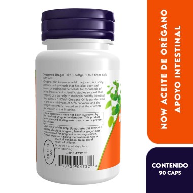 Now Aceite de Oregano mim. 55% Carvacrol 90 Cápsulas Blandas V3037 Now Nutrition for Optimal Wellness