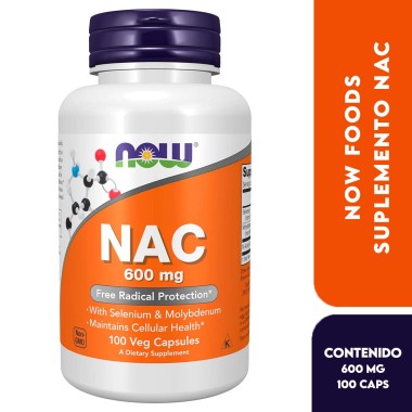Now NAC 600 mg Protección Contra Radicales Libres, con Selenio y Molibdeno Mantiene la Salud Celular 100 Cápsulas Vegetales V...