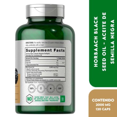 Horbaach Black Seed Oil - Aceite de Semilla Negra sin GMO Libre de Glúten Nigella Sativa 2000 mg - 120 Cápsulas Blándas V3530...