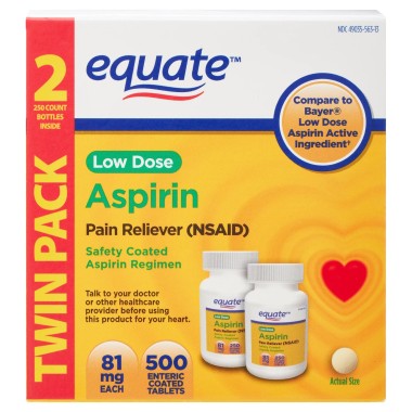 Equate Aspirina Dosis Baja 500 Tabletas con Recubrimiento de Seguridad 81 mg X 2 Frascos V3542 Equate