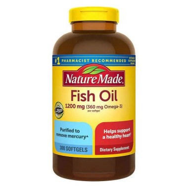 Nature Made Fish Oil Aceite de Pescado 1200 mg (360 mg de Omega-3 por Cápsula) Apoyo Salud Cardiovascular 300 Cápsulas Blanda...