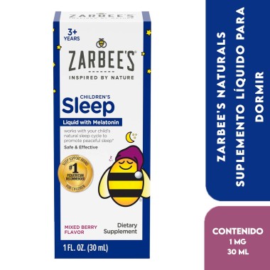 Zarbee's Naturals Suplemento Líquido para Dormir con 1 mg de Melatonina para Niños Sabor Bayas Naturales 1 fl oz (30 ml) V324...