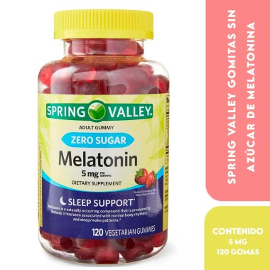 Spring Valley Gomitas Sin Azúcar de Melatonina 5 mg por Servicio Sabor a Fresa Soporte para el Sueño 120 Gomitas Vegetarianas...