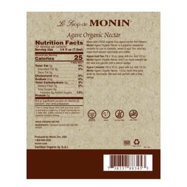 Monin Sirope de Nectar de Agave Organico - USDA Organic 750 ml (25.4 fl oz) L1092 Monin